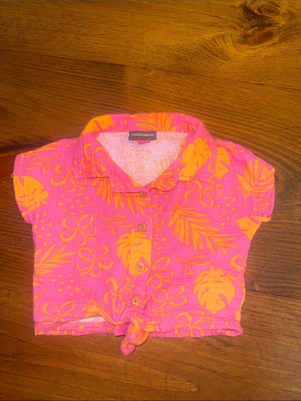 Vince Camuto Pink & Orange Floral Tie-Front Button Shirt